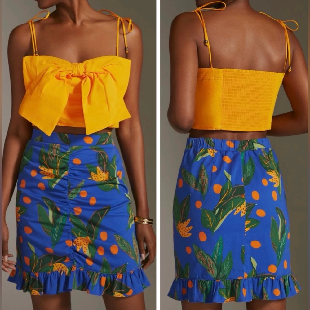 Farm Rio Tropical Print Ruched Ruffled Mini Skirt, Size XS